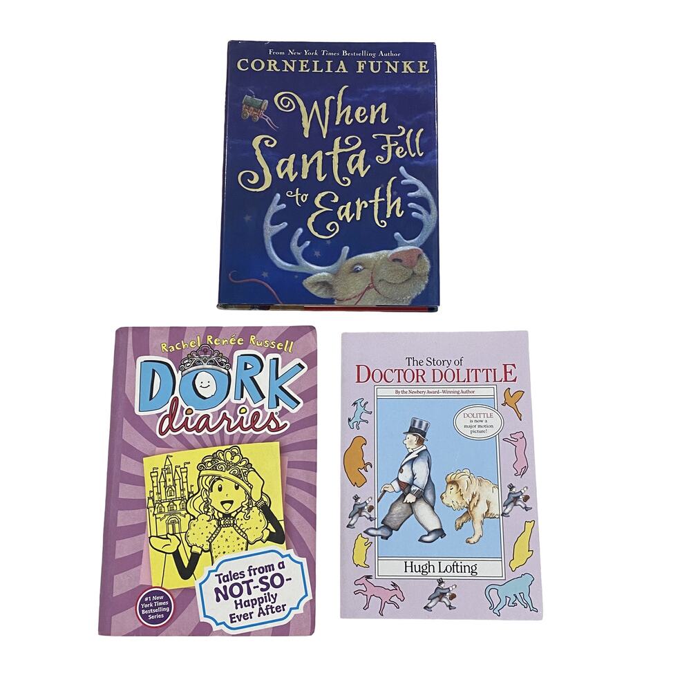 3 Kids Books Bundle DOCTOR DOLITTLE, DORK DIARIES, & WHEN SANTA FELL TO EARTH